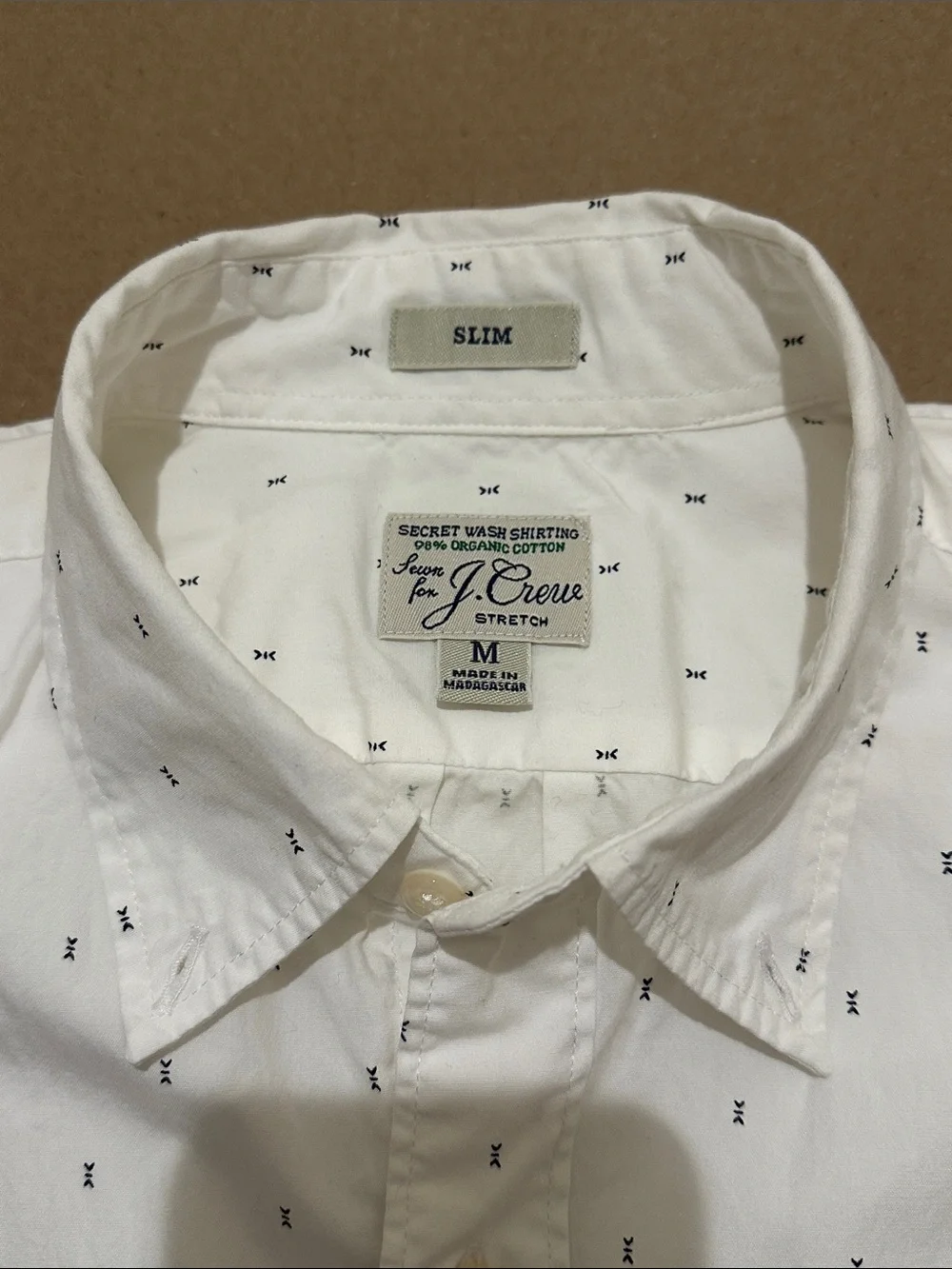 J. Crew Slim White Button-Down Shirt with Micro Navy/ black Motif - Picture 2 of 4